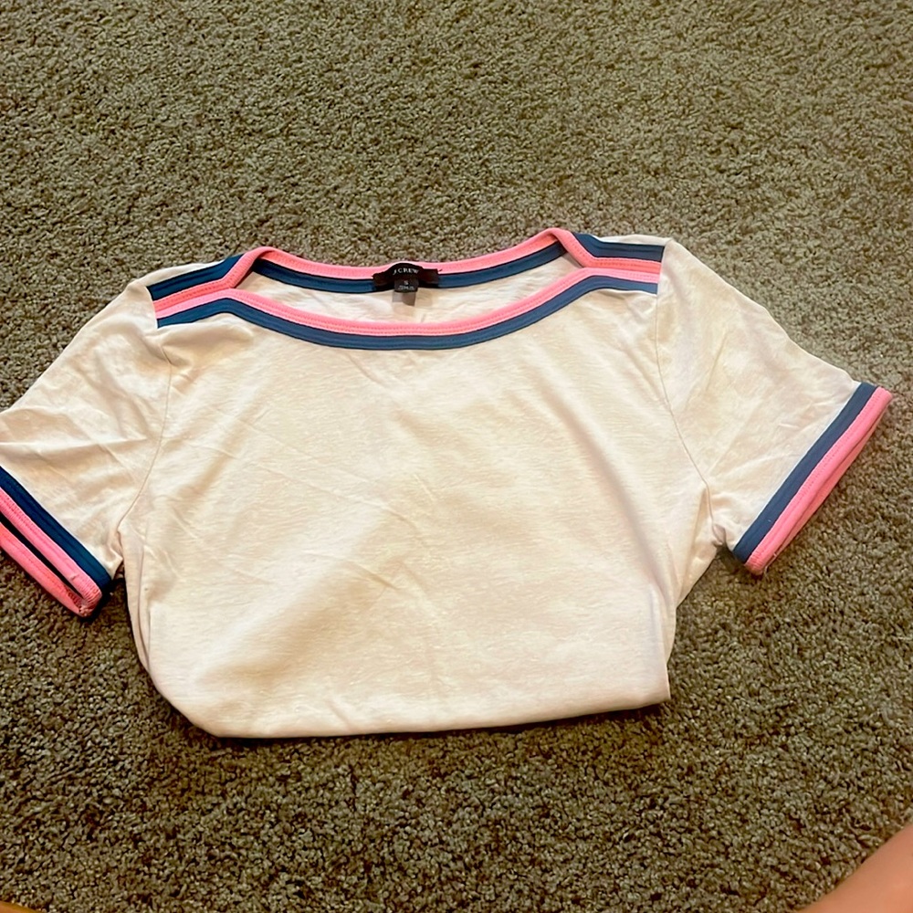 J. Crew Pale Pink T-shirt with Pink and Blue Accents